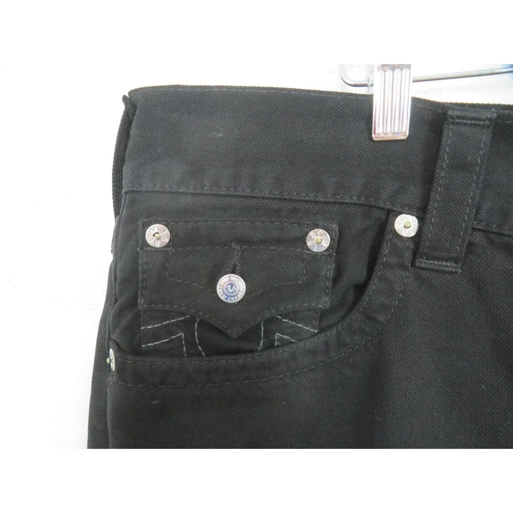 True Religion Straight Jeans Mens 38x30 Black Flap Pockets Logo Denim Casual